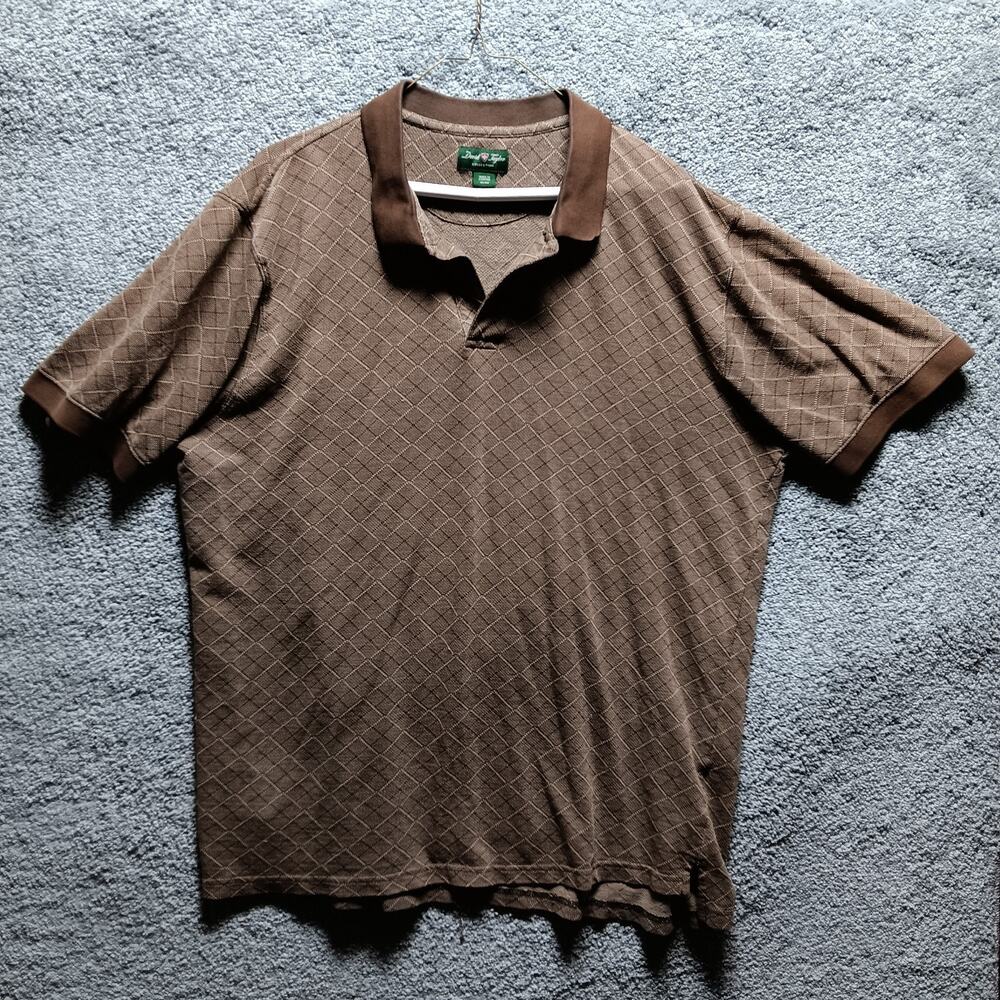David Taylor Men’s Brown Textured Polo Shirt Diamond Pattern Business Casual